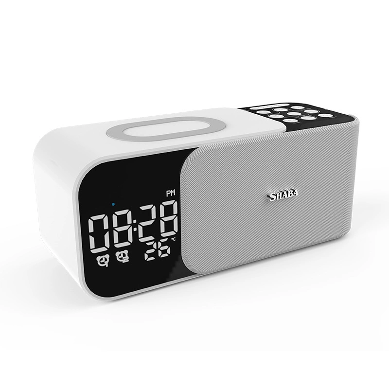 Multifunction Digital Display Alarm Clock Setting 10W Mobile Phone Wireless Fast Charging Station 5W Bluetooth Speaker